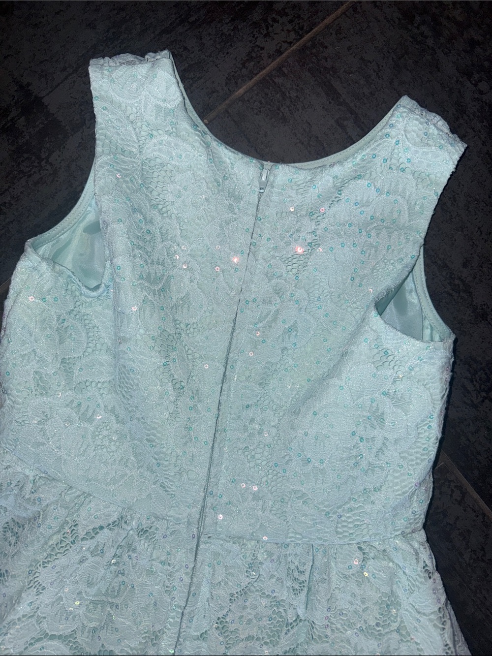 Girls Lace High-Low Party Dress with beautiful Sparkle Waistband - Light Blue - Picture 5 of 5